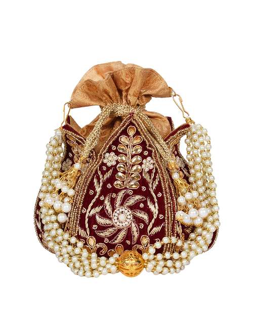 maroon velvet ethnic potli - 17001767 - Very Small Image - 1