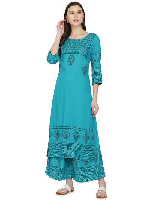 printed kurta palazzo set - 17010223 - Very Small Image - 1