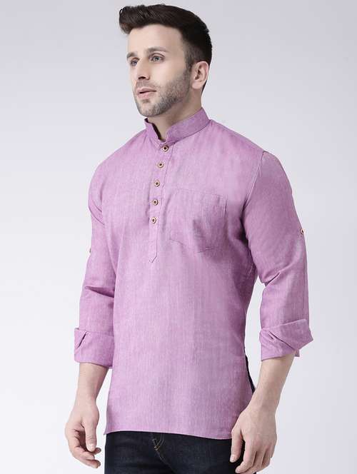 purple solid short kurta - 17063784 - Very Small Image - 1