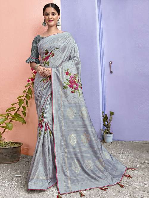 floral printed saree with blouse - 17091250 - Very Small Image - 1
