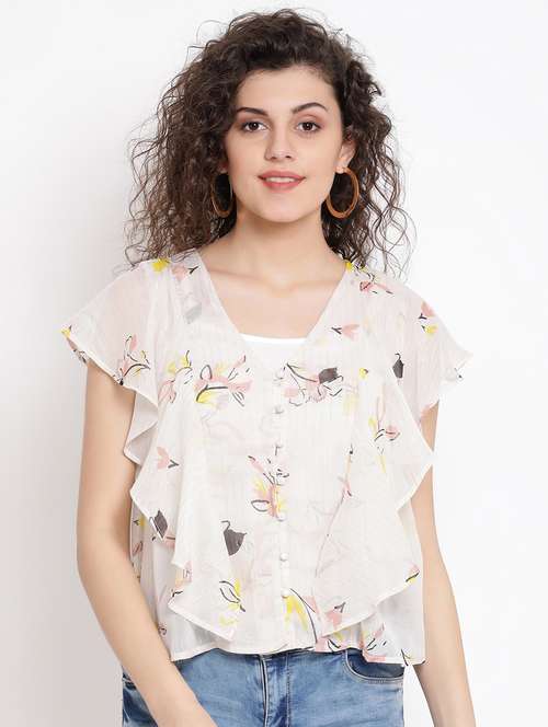 women's ruffle v neck top - 17116403 - Very Small Image - 1