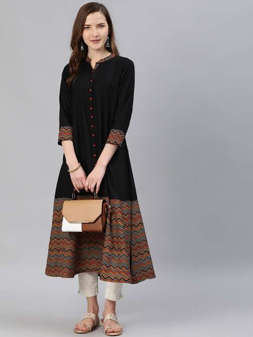 black rayon aline kurta - 17142663 - Very Small Image - 1