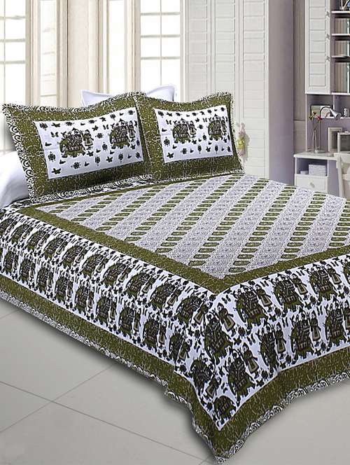 pure cotton jaipuri queen size bedsheet with 2 pillow covers - 17145919 - Very Small Image - 1