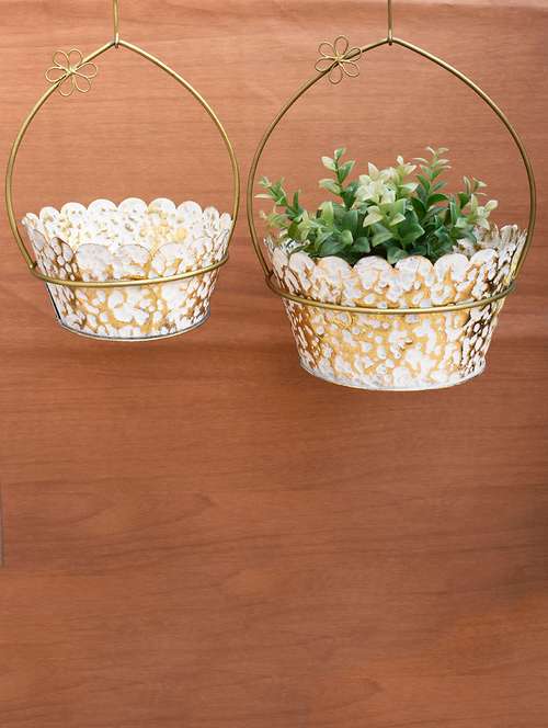 white and gold hanging planter set of 2 - 17157455 - Very Small Image - 1