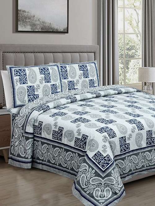 cotton double king size bedsheet with 2 pillow covers - 17165026 - Very Small Image - 1