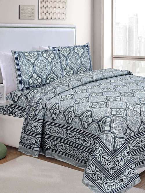 cotton double king size bedsheet with 2 pillow covers - 17165029 - Very Small Image - 1