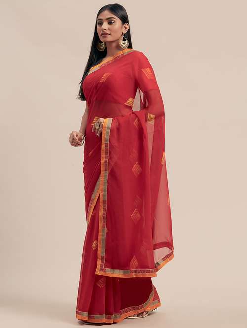 women's abstract red colored saree with blouse - 17165885 - Very Small Image - 1