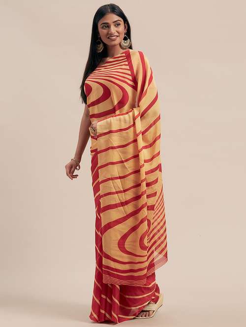 women's abstract beige colored saree - 17165945 - Very Small Image - 1