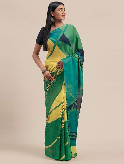 women's abstract green colored saree - 17165946 - Very Small Image - 1