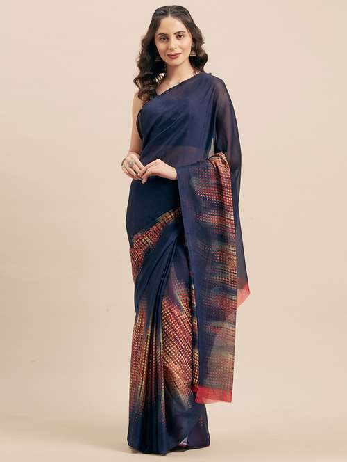 women's geometric navy blue colored saree - 17165952 - Very Small Image - 1