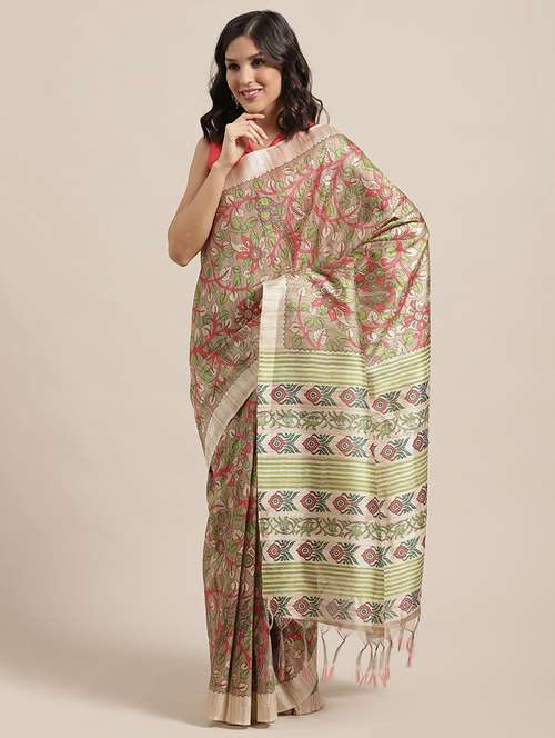 floral printed saree with blouse - 17195147 - Very Small Image - 1