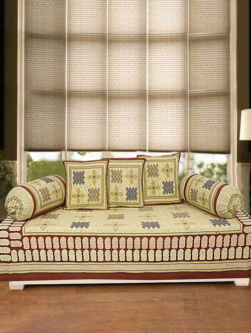cotton jaipuri print diwan set (pack of 6) - 17204109 - Very Small Image - 1