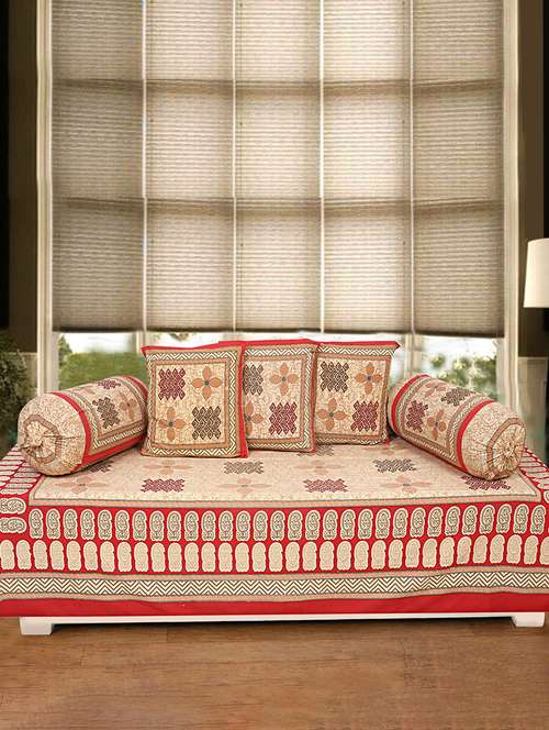 cotton jaipuri print diwan set (pack of 6) - 17204112 - Very Small Image - 1