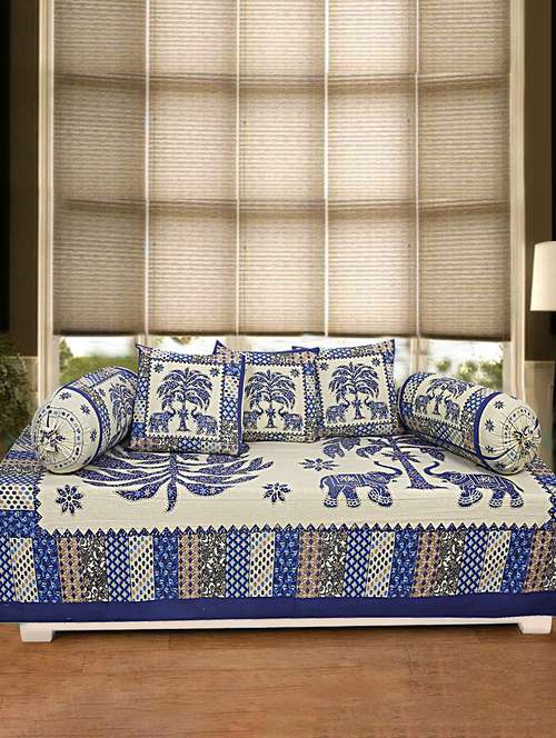 cotton jaipuri print diwan set (pack of 6) - 17204124 - Very Small Image - 1