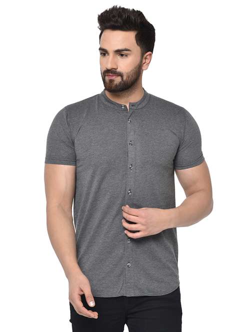 grey solid casual shirt - 17206485 - Very Small Image - 1