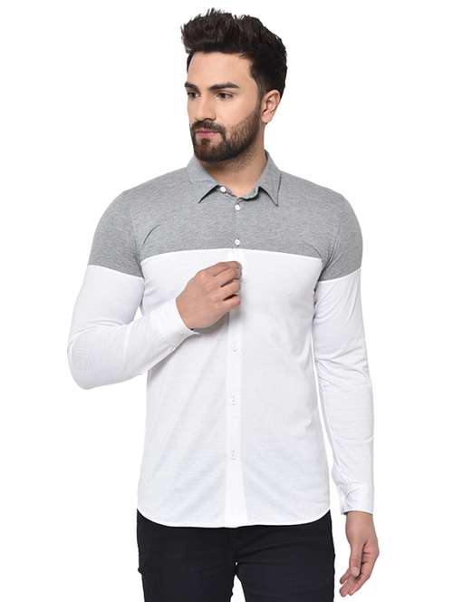 white color block casual shirt - 17206486 - Very Small Image - 1