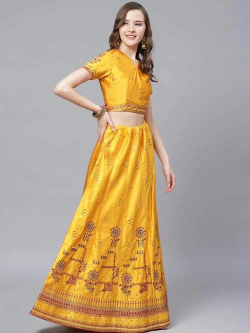 embroidered flared unstitched lehenga - 17240641 - Very Small Image - 1