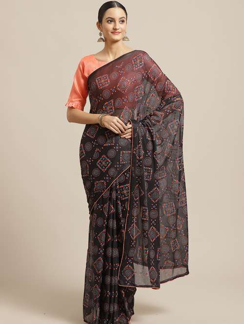 geometrical printed saree with blouse - 17293968 - Very Small Image - 1