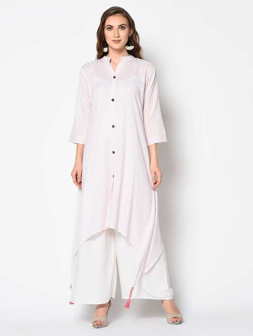 striped tassel detailed asymmetric kurta - 17297172 - Very Small Image - 1