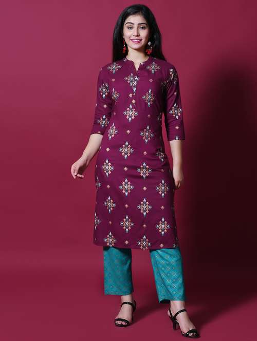 magenta rayon kurta pant set - 17336572 - Very Small Image - 1