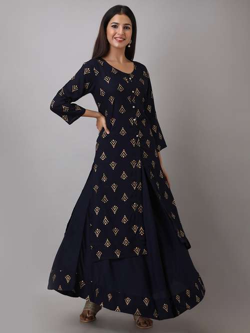 gold print kurta skirt set - 17337038 - Very Small Image - 1
