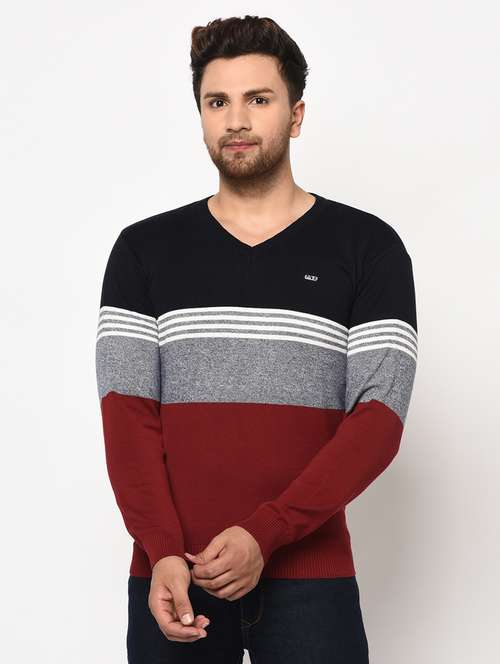 maroon color block pullover - 17342945 - Very Small Image - 1