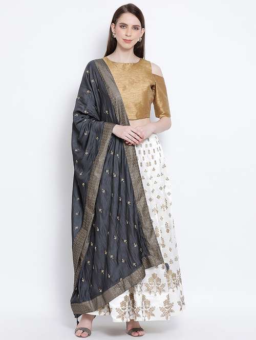 navy embroidered dupatta - 17347911 - Very Small Image - 1