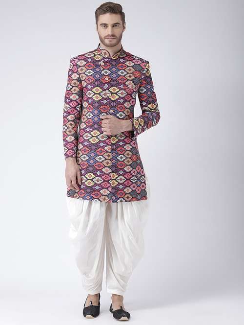 multi colored jacquard sherwani set - 17351314 - Very Small Image - 1