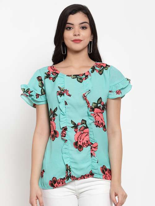 frill detail floral top - 17358132 - Very Small Image - 1