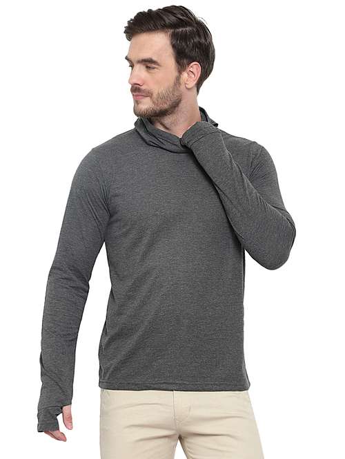 grey solid thumb hole t-shirt - 17371179 - Very Small Image - 1
