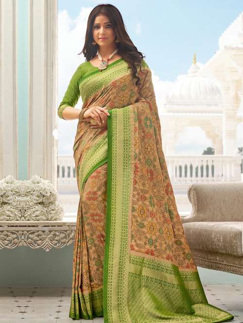 women printed bordered saree with blouse - 17375263 - Very Small Image - 1