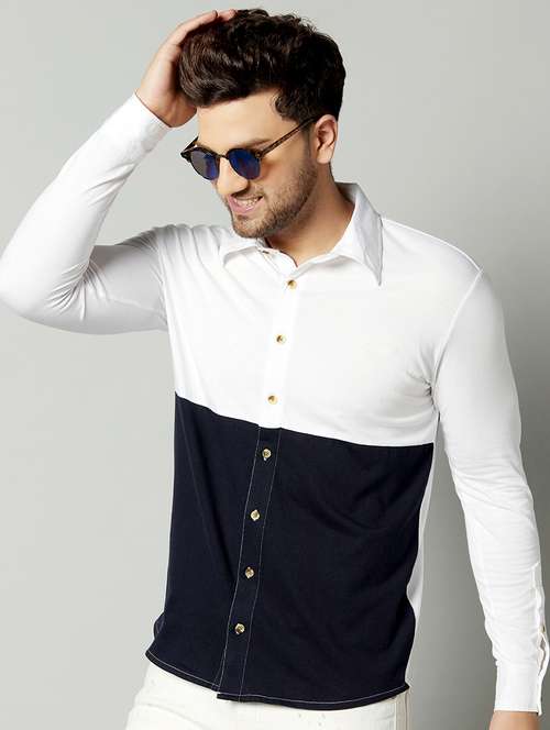 white color block casual shirt - 17383246 - Very Small Image - 1