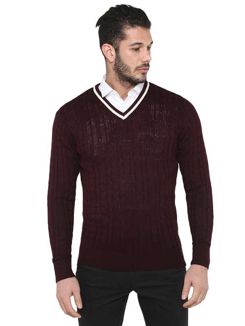 maroon self design acrylic pullover - 17405440 - Very Small Image - 1