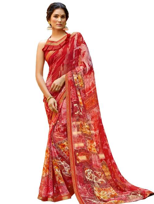 abstract printed saree with blouse - 17406505 - Very Small Image - 1