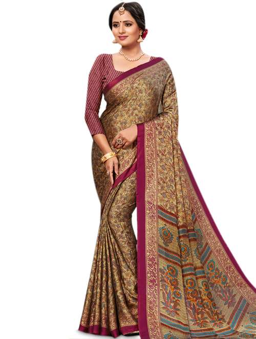 abstract printed saree with blouse - 17425024 - Very Small Image - 1