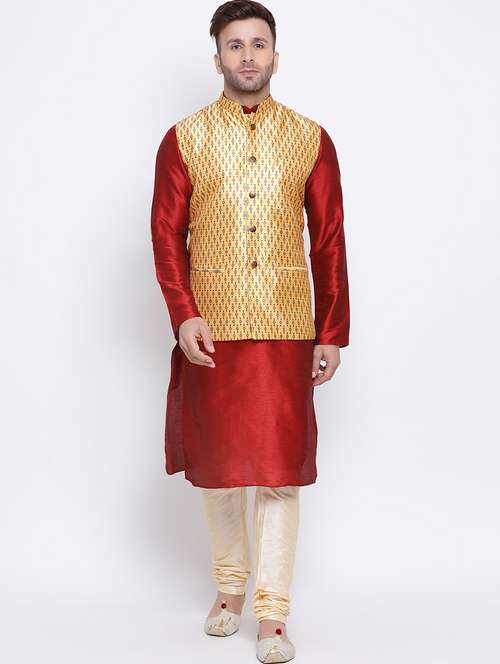 men solid kurta pyjama with nehru jacket - 17454660 - Very Small Image - 1