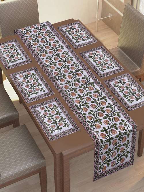 cotton jaipuri printed 6 table mat & 1 runner (set of 7 pcs) - 17458976 - Very Small Image - 1