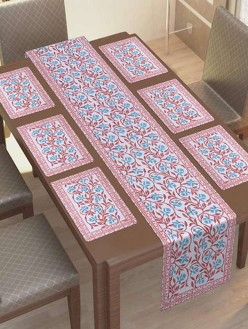 cotton jaipuri printed 6 table mat & 1 runner (set of 7 pcs) - 17458979 - Very Small Image - 1
