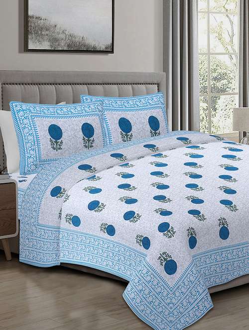 texstylers cotton 220 tc jaipuri rajasthani 108x108 inch super king bedsheet with 2 pillow covers - 17520280 - Very Small Image - 1