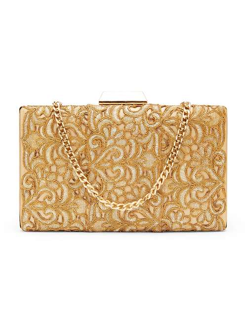 gold leatherette (pu) box clutch - 17528748 - Very Small Image - 1