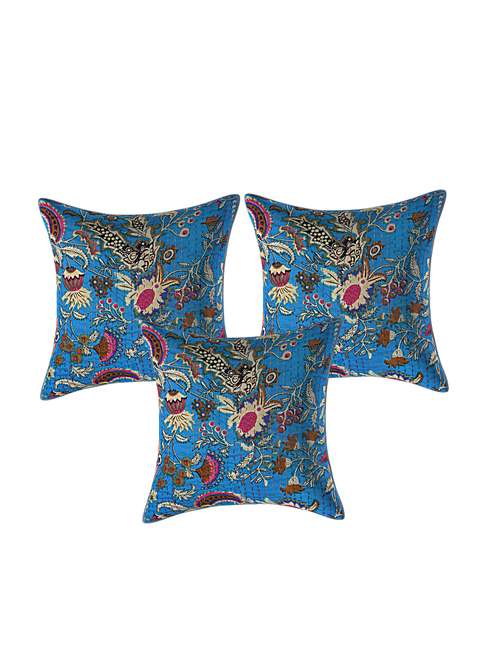 indhome life pure cotton 16x16 inches kantha work cushion cover set of 3 - 17530038 - Very Small Image - 1