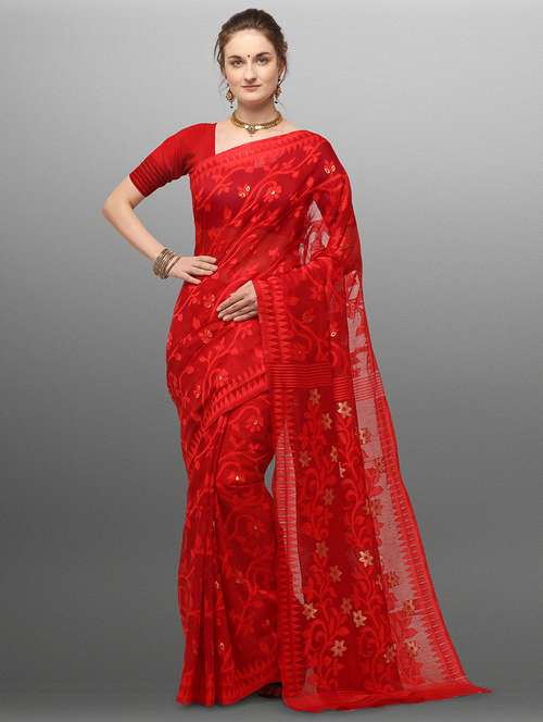 self design jamdani saree with blouse - 17551242 - Very Small Image - 1