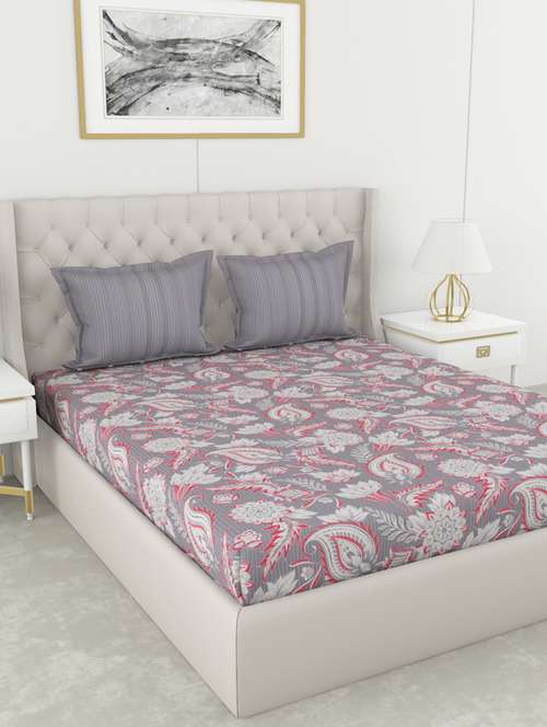 bianca 210tc satin 100% cotton king-size double bedsheet with 2 pillow cover - double-mercerized finish -3pc set- (chantal) - 17559730 - Very Small Image - 1