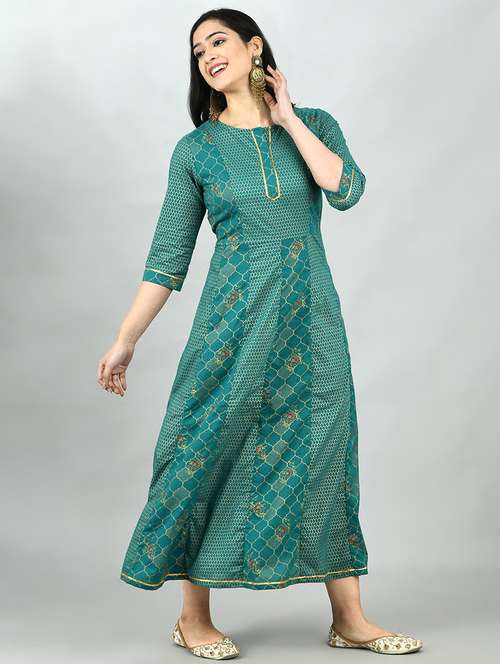 floral flared ethnic dress - 17566531 - Very Small Image - 1