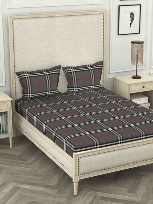 lorena 110tc 100% cotton double bedsheet with 2 pillow cover -soft-finish fabric -3pc set- (castillo) abstract-grey - 17569845 - Very Small Image - 1