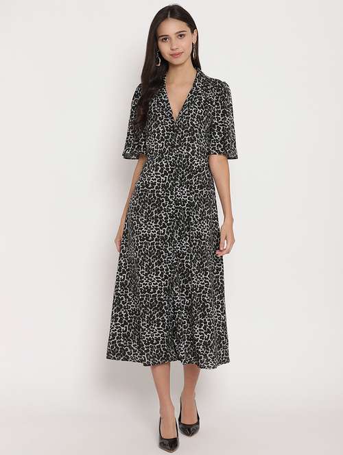 lapel neck animal a-line dress - 17579476 - Very Small Image - 1