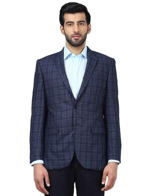 grey checkered single breasted casual blazer - 17606831 - Very Small Image - 1