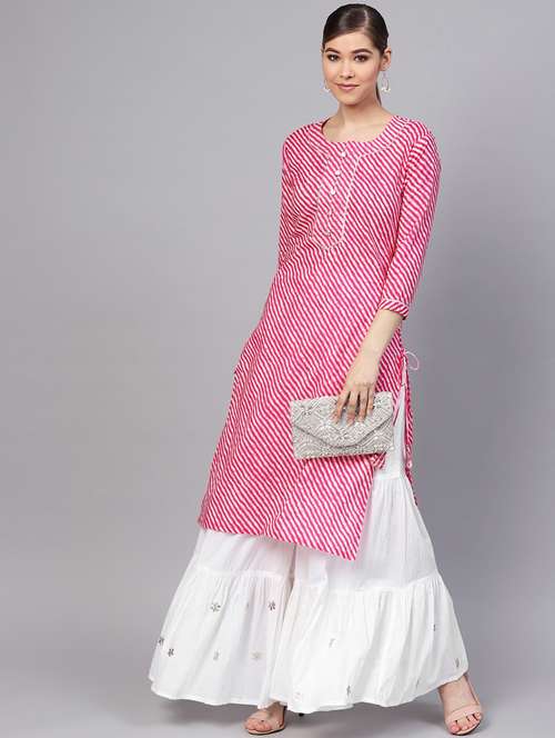 pink cotton blend kurta sharara set - 17608667 - Very Small Image - 1