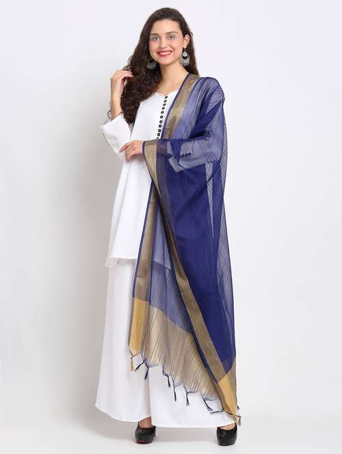 navy chanderi dupatta - 17612735 - Very Small Image - 1