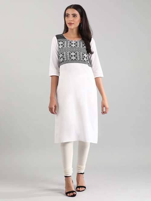 white cotton straight kurta - 17614192 - Very Small Image - 1